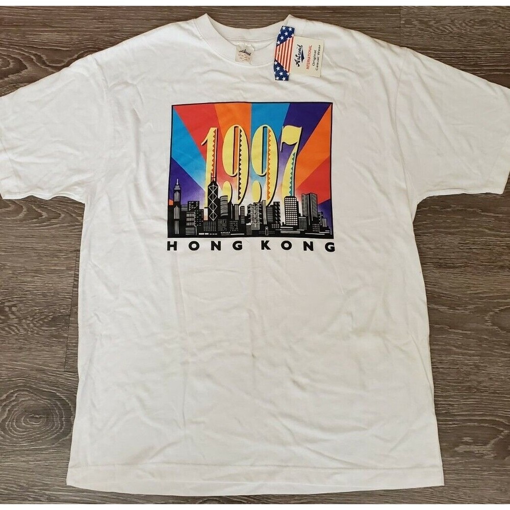 Vintage 90s 1997 Mens Hong Kong T-Shirt Sz L Artrend 100% Cotton NEW NOS